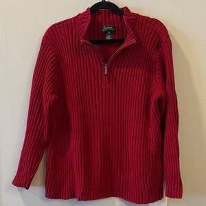 Lauren Ralph Lauren Red Ribbed Half-Zip Sweater